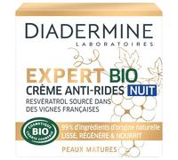 Diadermine Expert Bio Crème Visage Anti-Ride Nuit, Resvératrol et Extrait d'Algues, 50ml