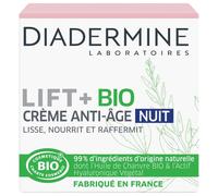 Diadermine - Lift+ Bio - Crème Visage Anti-Âge Nuit - Lisse, Raffermit et Apaise - 99% d'ingrédients d'origine naturelle - Soin du Visage - Soin Anti-Age - Certifié BIO - Pot de 50 ml