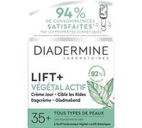 Diadermine - Lift+ Végétal Actif - Crème Visage de Jour - Soin Anti-Rides Fermeté - Acide Hyaluronique Végétal et Actifs Botaniques - Régénère et Lisse Intensément les Rides - Pot de 50 ml