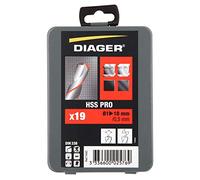 DIAGER - Forets HSS meulé taillé - Coffret de 19 forets - Perçages aciers alliés et non-alliés - Usage polyvalent - diamètre 1 à 10mm/0,5mm