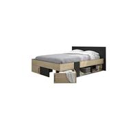 DIAGONE Lit adulte avec tiroirs de rangement - Chataignier et noir - 140 x 190 - SWIVEL