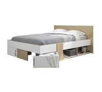 DIAGONE Lit adulte avec tiroirs de rangement - Chêne et blanc - 140 x 190 - SWIVEL