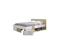 DIAGONE Lit adulte avec tiroirs de rangement - Chene et blanc - 140 x 190 - SWIVEL