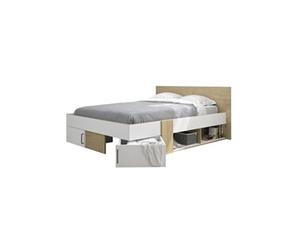 DIAGONE Lit adulte avec tiroirs de rangement - Chene et blanc - 140 x 190 - SWIVEL
