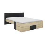 Diagone Lit avec Rangements 140x190cm - Swivel - Panneaux de Particules - Fabrication Française - Noir et Bois Clair - Industriel - pour Chambre - L160 x P194 x H80 cm
