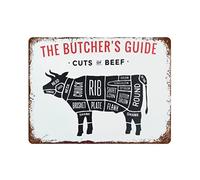 Diagramme détaillé de la coupe de bœuf, guide mondial du bœuf, anatomie du bœuf, plaque en métal, guide du boucher, affiche vintage, art mural vintage classique, restaurant suspendu, magasin, cuisin