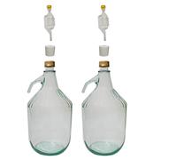DIAH DO IT AT HOME Lot de 2 Demijohns en verre de 5 L avec poignées - Kit complet de vinification avec bouchons à vis, sas de type S et bouchons en caoutchouc - Bonbons de 3,8 l pour cidre, vin et