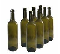 DIAH DO IT AT HOME Lot de 8 bouteilles de vin bordeaux vert olive de 750 ml - Verre de protection UV pour vin rouge et vin de fruits - Design élégant à épaules hautes pour bouchon et vieillissement
