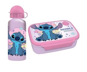 Diakakis Disney Stitch Ensemble boîte à déjeuner pour enfants - Boîte à sandwich et bouteille d'eau en aluminium de 500 ml - Ensemble repas pour l'école, les voyages, sans BPA