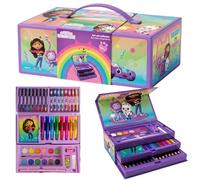 Diakakis Gabby's Dollhouse Mallette de Coloriage Deluxe pour Enfants | Kit Créatif Portable 52 Pièces avec Feutres, Crayons de Couleur, Aquarelles et Plus | Coffret de Dessin et Coloriage