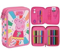 Diakakis Trousse à crayons à double étage remplie de papeterie pour enfants, Peppa Pig Double fermeture éclair, Moderne