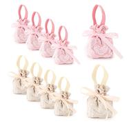 Diakey Lot de 10 petits sacs cadeaux avec poignées, cordon de serrage pour fête de mariage, mini pochettes cadeaux en tissu pour friandises, bonbons, friandises, anniversaire, 10 x 5 x 14 cm, rose +