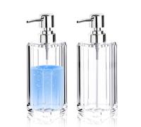 Diakey Lot de 2 distributeurs de savon liquide moderne en acrylique transparent pour salle de bain et cuisine, épais et rechargeable, avec pompe argentée