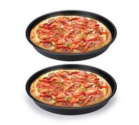 Diakey Lot de 2 plaques à pizza rondes pour four, plaque à pizza profonde, en acier au carbone antiadhésif, 26,5 cm