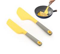 Diakey Lot de 2 spatules à œufs en silicone, tête large + tête longue, spatule à omelette en caoutchouc bonne prise en main, antiadhésive, résistante à la chaleur, pour crêpes et pizzas, jaune