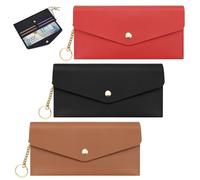 Diakey Lot de 3 portefeuilles réutilisables à 2 niveaux avec 4 emplacements pour cartes de crédit pour homme et femme, pochette en cuir pour chèques de facturation, Marron, noir, rouge, Lot de 2