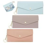 Diakey Lot de 3 portefeuilles réutilisables à 2 niveaux avec 4 emplacements pour cartes de crédit pour homme et femme, pochette en cuir pour chèques de facturation, Bleu, rose, violet., Lot de 2