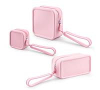 Diakey Lot de 3 trousses de maquillage en silicone souple et imperméable avec dragonne, fermeture éclair incassable, trousse de toilette pour femme, rose, Trousse de maquillage