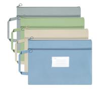 Diakey Lot de 4 sacs à documents A4 étanches avec poignée, double poche zippée en toile, porte-documents, avec poche pour cartes, pour livre, projet, bureau, voyage, A4