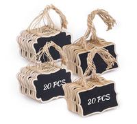 Diakey Lot de 40 mini étiquettes tableau noir avec ficelle, petit tableau noir à suspendre en bois pour fête, nourriture, étiquettes de prix, étiquettes de panier, boissons, 2 formes