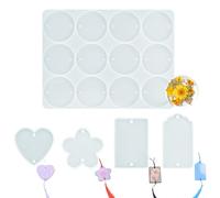 Diakey Lot de 5 moules rectangulaires en résine époxy avec 2 trous, cercle à 12 cavités, cœur, fleur de cerisier, nuage, moule rectangulaire en silicone pour porte-clés, décoration de Noël, pendentif