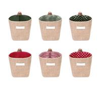 Diakey Lot de 6 petits paniers de rangement muraux pliables en toile de jute avec crochets en S pour maison, bureau, buanderie, dortoir