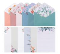 Diakey Lot de 72 feuilles de papier à lettre et enveloppes, 48 feuilles de papier à lettre + 24 enveloppes, jolie fleur pour lettres d'amour, invitations de fête, correspondants, 6 styles