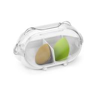 Diakey Porte-éponge de maquillage, 2 compartiments avec couvercle avant, organiseur de salle de bain pour mixeur d'éponges de beauté, houppette de visage, boule de coton, cotons-tiges, tampons ronds