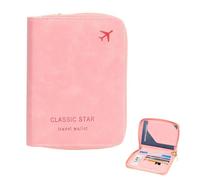 Diakey Porte-passeport avec fermeture éclair en cuir synthétique avec blocage RFID, joli étui pour cartes de documents pour homme, indispensable pour le voyage, rose, Classique