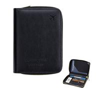 Diakey Porte-passeport avec fermeture éclair en cuir synthétique avec blocage RFID, joli étui pour cartes de documents pour homme, indispensable pour le voyage, Noir , Classique