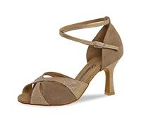 Diamant Chaussures de Danse Femmes 141-108-568 - Cuir Suède/Brocart Noir/Argent - Largeur Normale - 7,2 cm Flare - Semelle en Daim - Taille: UK 3