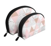 Diamant en marbre Gris et Rose en Or Rose, Trousse de Maquillage Coquille Femme Petit Porte-Monnaie Trousse de Toilette Trousse à cosmétiques 2 pièces