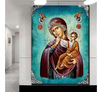Diamant Painting Broderie Point de Croix Kit, Vierge Marie orthodoxe grecque 5D Diamond Painting Kit Peinture Diamant Strass Artisanat Peinture Mosaïque Bricolage Décoration Murale Artistique 50x80cm