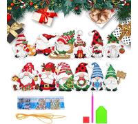 Diamant Painting Pendentif Noël, 12 Pièces Porte Clés Père Noël Kit De Peinture De Nains De Noël, Pendentif Diamant Peinture Portes-Clés Noël, Diamond Art Painting Keychain Pendentifs D'arbre De Noël