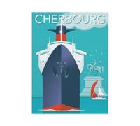 Diamant Peinture Plein Diamant，Affiche de voyage vintage du paquebot Cherbourg France，Rond Diamant Décor À La Maison Papier Peint（50 x 60 cm/19.68 x 23.62 pouces）-BP43