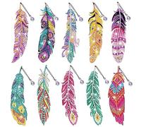 Diamant Peinture Plume Signet, 10 Pièces 5D Diamond Painting Bookmark, Marque De Livre Diamond Painting Avec Pendentif, Diamant Peinture Signets Pour Adultes, Enfants, Cadeau Anniversaire