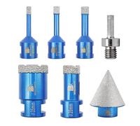 Diamantbohrer Fliesenbohrer Set - 6/8/10/20/35mm Diamantbohrer & 35mm Fingerfräser ein Adapter für Porzellan Fliese Granit Marmor Trockenbohren