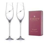 DIAMANTE Lot de 2 flûtes à champagne et prosecco avec motif silhouette taillée à la main ornées de cristaux Swarovski