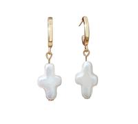 DIAMANTIO Boucles d'oreilles croix en perles d'eau douce naturelles - Bijoux chrétiens élégants pour femmes - Design baroque plage - Plaqué or - Cadeau pour Pâques, Thanksgiving et église