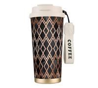 Diamants géo cuivre et noirs,Tasse à café isotherme en acier inoxydable 316 avec cordon, 500 ml, idéale pour les voyages en voiture
