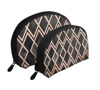 Diamants géo cuivrés et Noirs, Trousse de Maquillage Coquille Femme Petit Porte-Monnaie Trousse de Toilette Trousse à cosmétiques 2 pièces