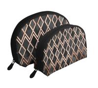 Diamants géo cuivrés et Noirs, Trousse de Maquillage Coquille Femme Petit Porte-Monnaie Trousse de Toilette Trousse à cosmétiques 2 pièces