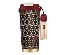Diamants géo en cuivre et noir,Tasse à café isotherme en acier inoxydable 316 avec cordon, 500 ml, idéale pour les voyages en voiture