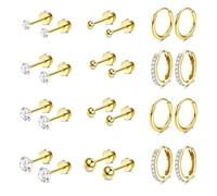 Diamday 12Paires Boucles d'Oreilles Femmes Acier Chirurgical Creoles Or Piercing Oreille Lot Boucle d'Oreille Huggie Créoles Argent Helix Cartilage Clous d'oreilles Multiple Piercings Hypoallergénique