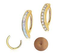 Diamday 14G Clicker Piercing Nombril Anneau pour Femmes Acier Inoxydable,Dangling Papillon coeur Opale CZ Or Mignon ,Anneaux de nombril à courbe inversée Barbell Body Piercing Jewelry