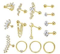 Diamday 14PCS Boucles d'Oreilles Piercing Ohr Acier Inoxydable pour Femmes 16G Cartilage Screw Back Boucles d'oreilles Ohrknorpel Hypollergenic Mond Septum Hoop Lèvre Tragus Helix Piercing Jewelry