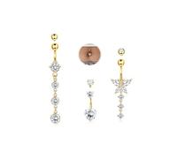Diamday 3pcs Piercing Nombril, Piercing Nombril Anneau,14G CZ Papillon Coeur Pendentif Percing Au Nombril Or Argenté Piercing Bijoux Barbells 3 Balles de Rechange