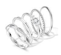Diamday 5 Pcs Bague Femme Argent Non Ternir Cubique Zirconie Argent Bagues Empilables Ensemble Doigt Bandes de Mariage Promesse Empilage Dames Bague Avec Boîte à Bijoux