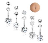 Diamday 5pcs Piercing Nombril 316L Acier Chirurgical Piercing Nombril Anneau pour Femmes 14G CZ Cœur Nombril Piercing Ventre Anneaux Argent Barbell Nombril Barre Anneau Corps Piercing Bijoux 10mm