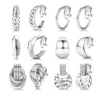 Diamday 6Paires Boucles d'oreilles à clip plaqué or 18K pour femmes Chunky Hoop Clip Statement Twist Round Geometry Clip Earrings Lightweight Adjustable No Piercing Fake Earrings